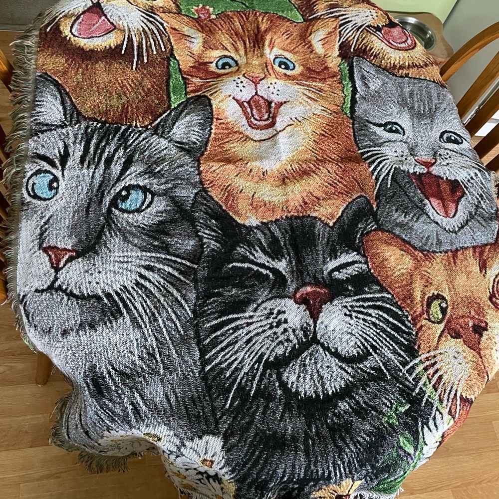 Vintage Style Multi-Cat Woven Throw Blanket - Colorful Cats